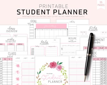Student Planner Printable, Academic Planner Printable, College Student Planner, Productivity Project Agenda, High School Planner