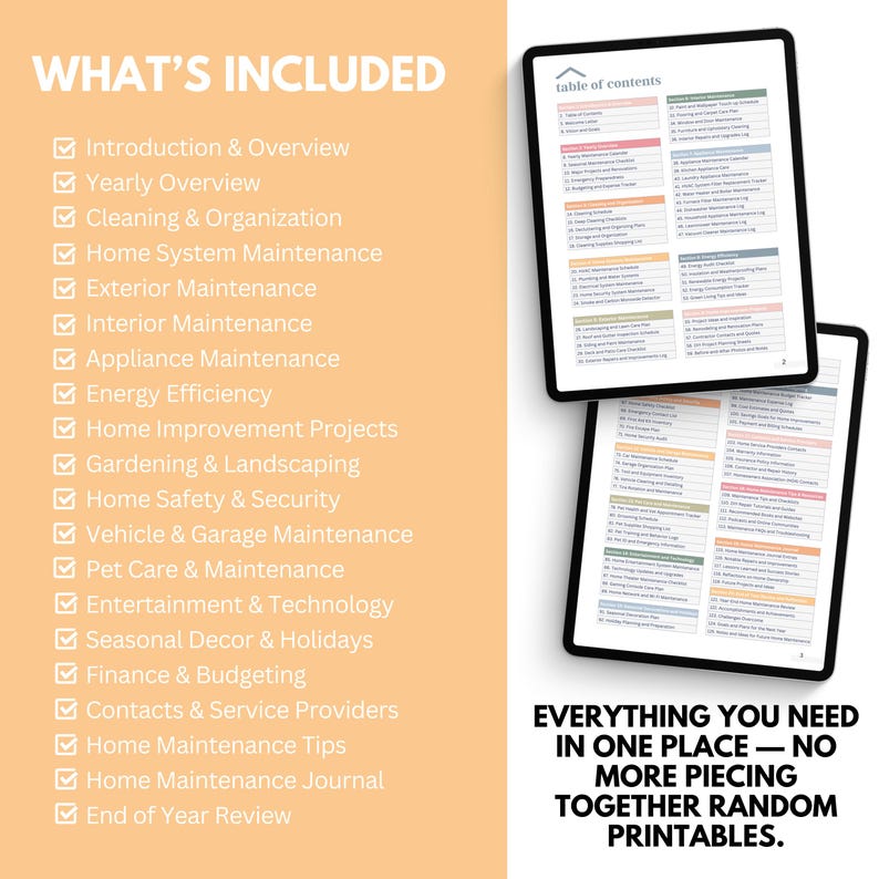 Home planner printable pages including budget tracker, cleaning checklist, meal planner, and family schedule printable binder pages
