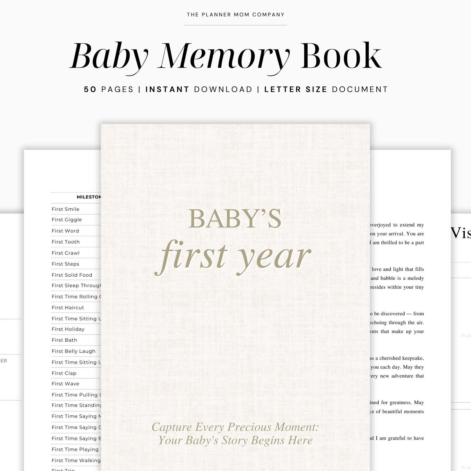 Baby Book, Printable Baby Book Pages, Baby Memory Book, Baby Book First Year, Baby Milestone