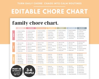 Family Of 6 Chore Chart Household Family Kids Chores Chart Family Of 3 Chore Chart Family Chore Chart For 4 Family Chore Chart Canva