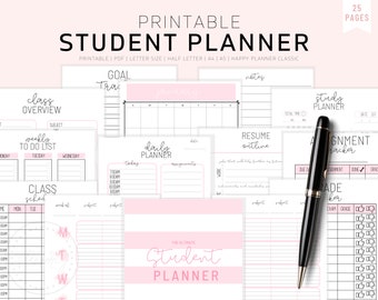 Student Planner Printable, Academic Planner Printable, College Student Planner, Productivity Project Agenda, High School Planner