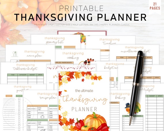 Thanksgiving Planner Printable, Holiday Planner A5, Thanksgiving Binder A5, Printable Holiday Planner A4, Happy Planner