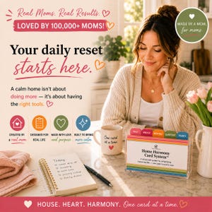 Printable home management system designed to reduce decision fatigue and simplify household routines.