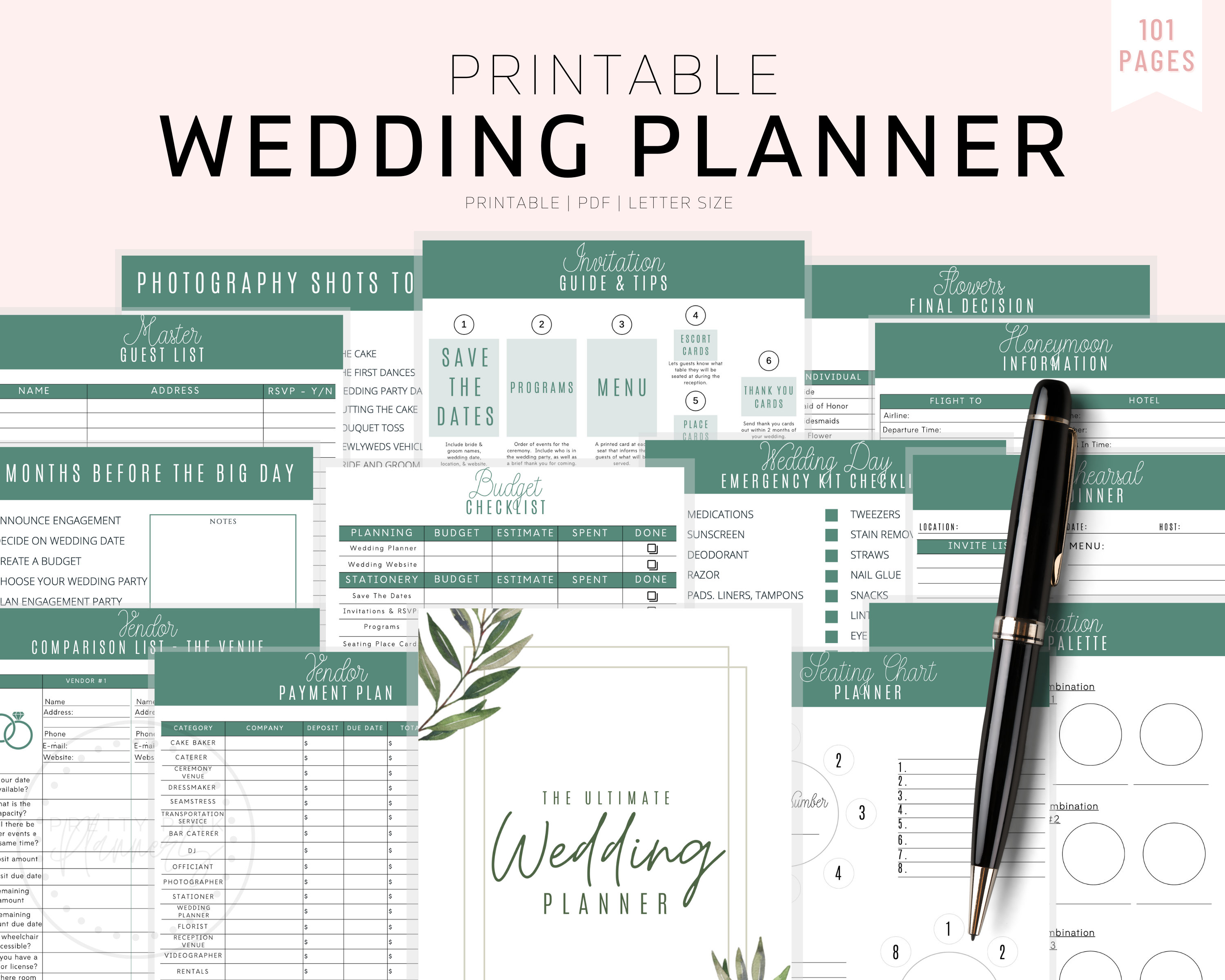 Digital Prints Wedding Planner Book 12+ Month Kit Wedding Planner