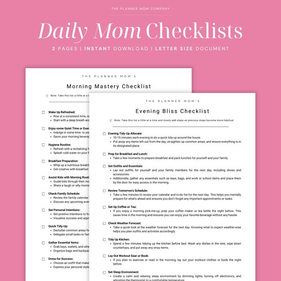 Daily Checklist Mom, Daily Checklist For Mom, Stay At Home Mom Checklist, Stay At Home Mom Routine, Daily Routine For Mom
