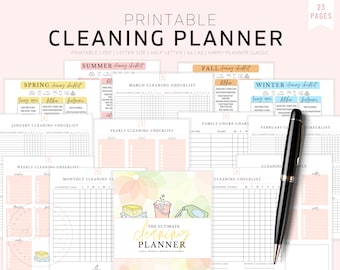 Cleaning Schedule, Cleaning Planner, Cleaning Chart, Home Management, Clean Home Binder, Letter, Half Size, A4, A5, Happy Planner Classic
