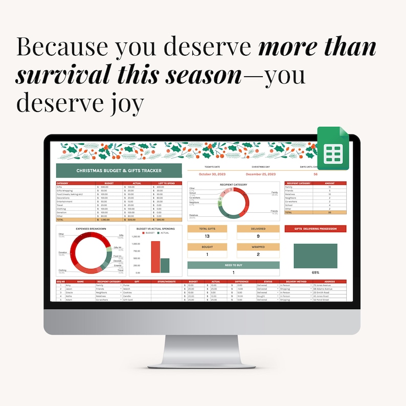 Christmas planning spreadsheet made for moms and planners who want to simplify and streamline their December tasks
