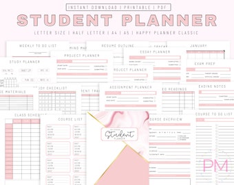 Student Planner Printable, Academic Planner Printable, College Student Planner, Productivity Project Agenda, High School Planner