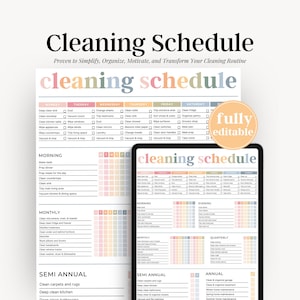 Editable Cleaning Planner, Cleaning Checklist, Cleaning Schedule, Weekly House Chores, ADHD Clean Home, Monthly, Household Planner Printable