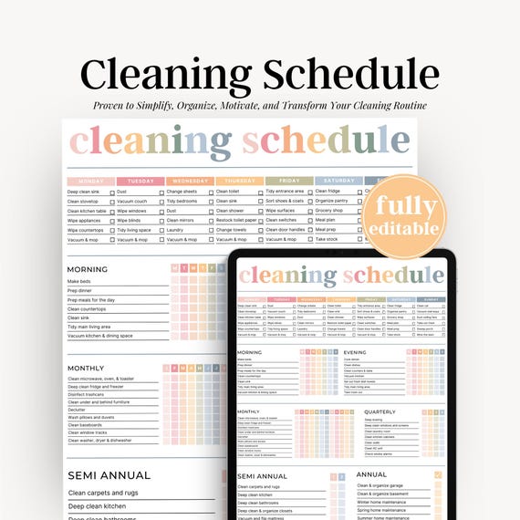 Editable Cleaning Planner, Cleaning Checklist, Cleaning Schedule, Weekly House Chores, ADHD Clean Home, Monthly, Household Planner Printable
