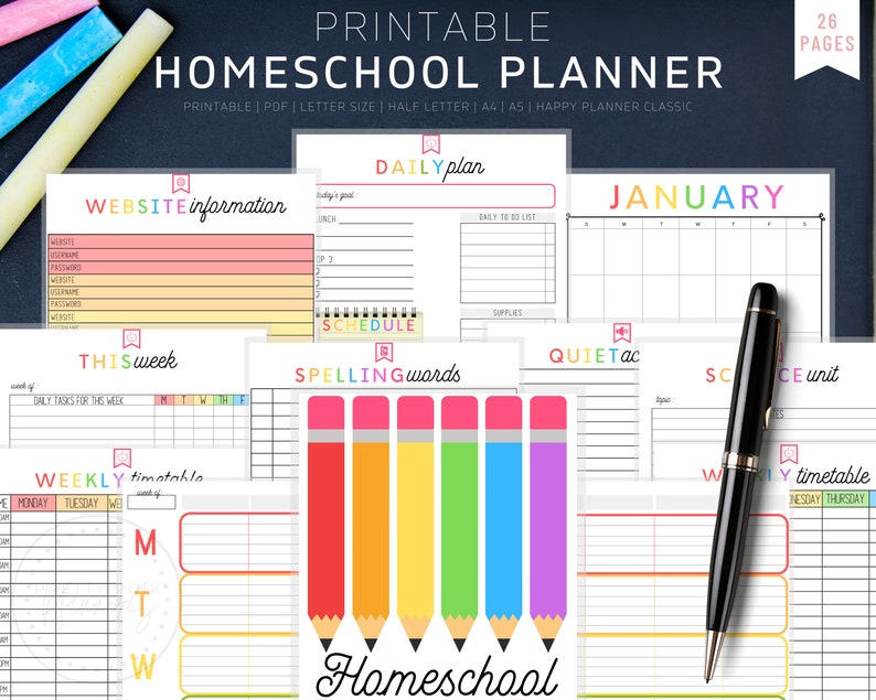 Homeschool Planner, Homeschool Printable, Homeschool Schedule, Homeschool Planner Printable, Homeschool Daily Schedule, Homeschool Preschool image 1