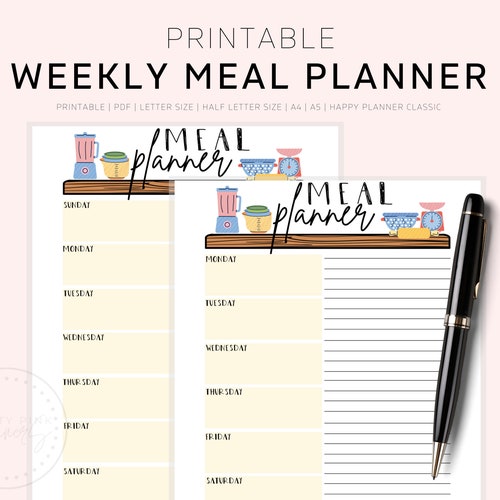 Meal Planner Printable Weekly Meal Planner Monthly Meal - Etsy