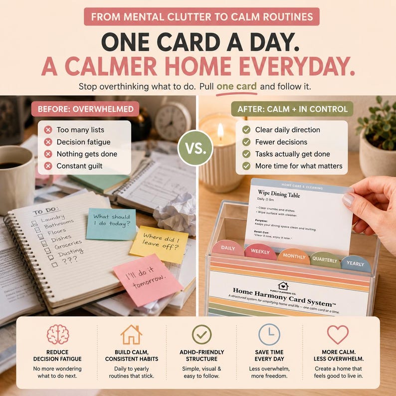Three-step guide showing how to download, print, cut, and organize printable task cards.