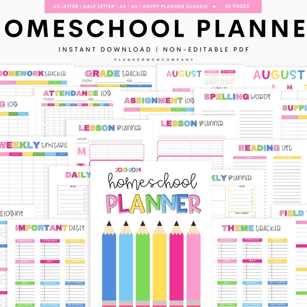 Planificateur de l'école à la maison, planificateur scolaire, planificateur de l'école à la maison imprimable, planificateur de devoirs, plan de leçon, planificateur de l'enseignant, maman de l'école à la maison