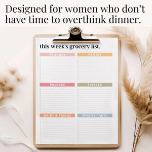 Weekly menu organizer PDF with clean minimalist layout for busy parents who meal plan on Sunday nights
