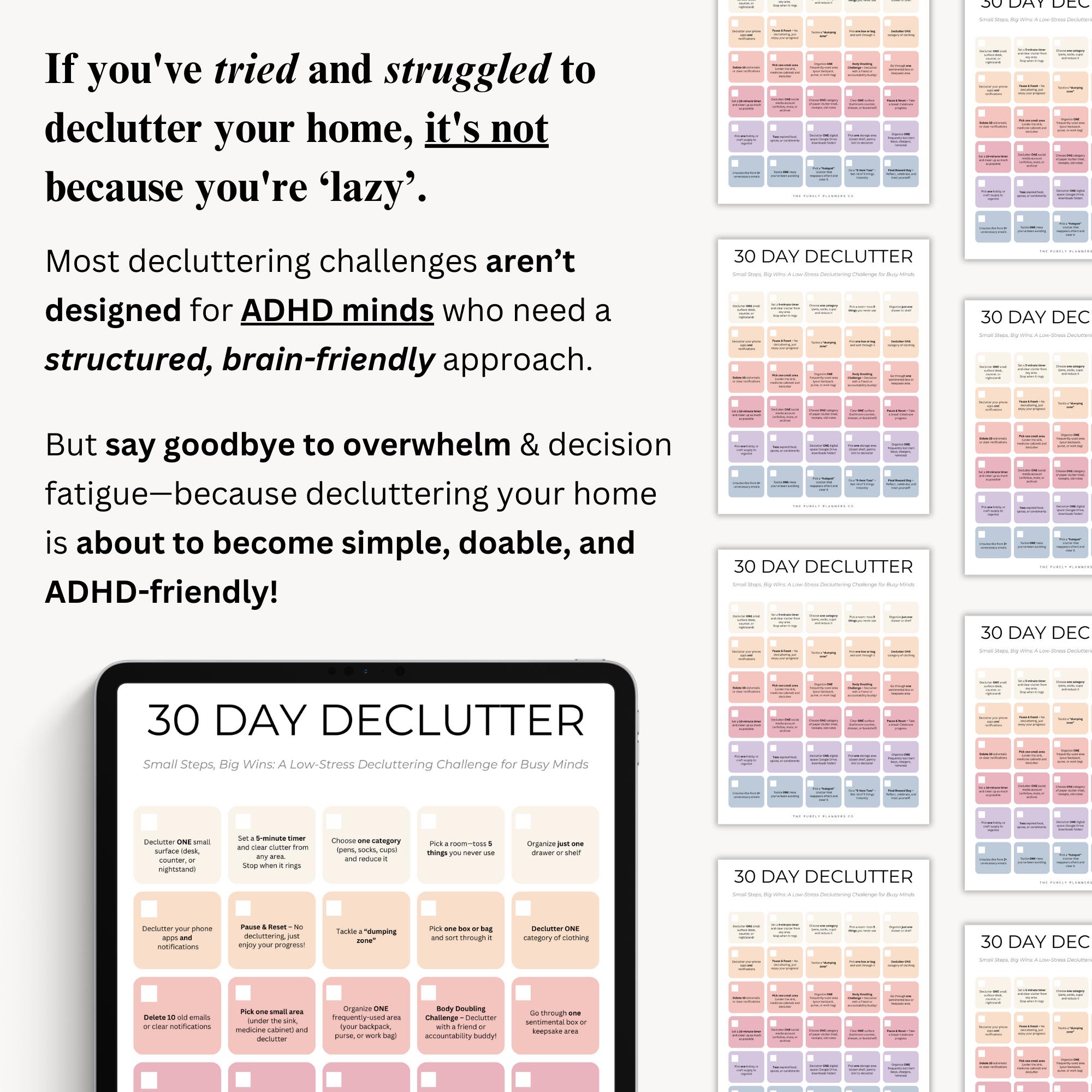 ADHD 30 Day Declutter Challenge Declutter Challenge Printable Declutter ...