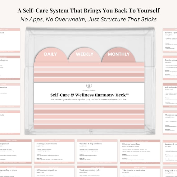 Digital Self‑Care Card Deck For Busy Moms And ADHD Brains Build Daily Weekly Monthly Wellness Routines