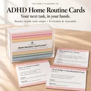 ADHD Home Routine Cards Visual Task System for Neurodivergent Adults Printable Daily Weekly Monthly Checklist No App Planner