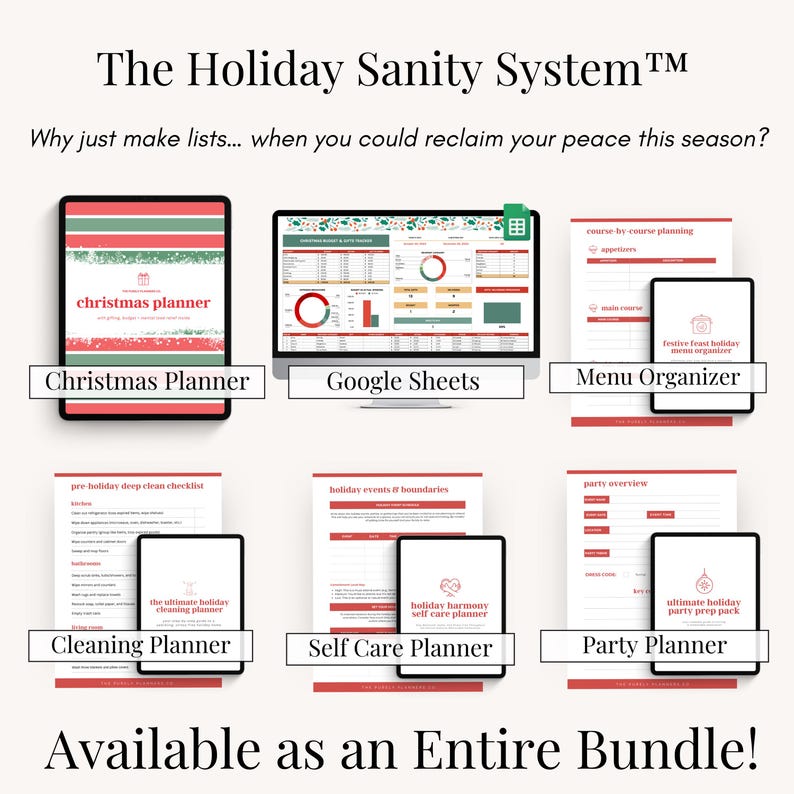 Festive holiday tracking spreadsheet for organizing Christmas week to-dos, cards to send, and gift budgeting