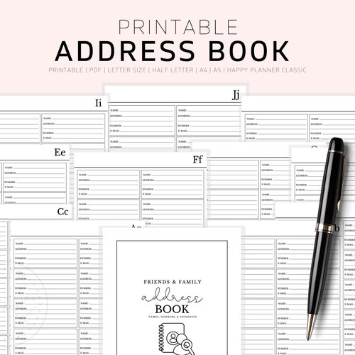 Address Book Printable Contacts Page A5 Address Book for Etsy