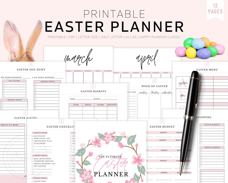 Easter Planner, Spring Planner, Easter Organizer, Easter Printable, Spring Printable, Easter Gifts, Easter Bunny, Holiday Printable image 1