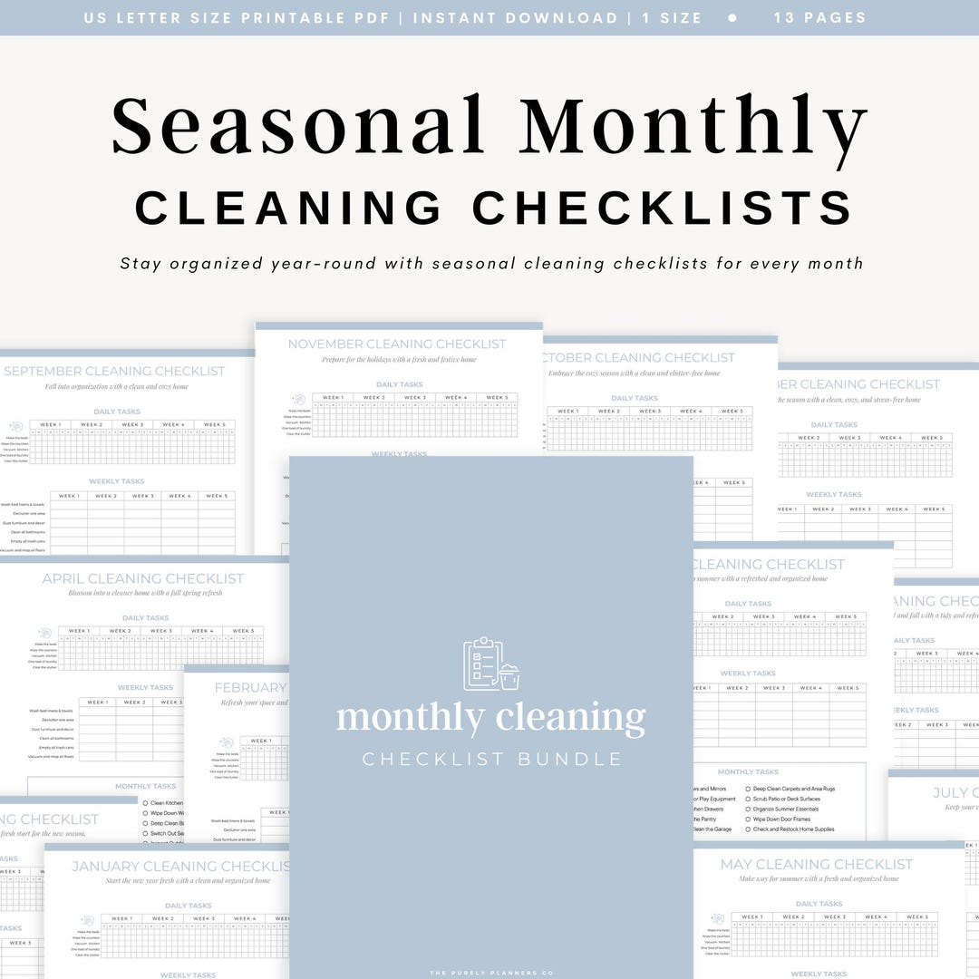 Monthly Cleaning Checklist by Month Weekly and Monthly Cleaning ...