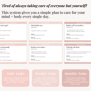 Digital self‑care card deck spread out on a living room table for busy moms to manage wellness at home