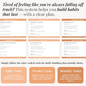 ADHD habit tracker card system with simple routine visuals, designed for adults with executive dysfunction to build daily habits at home