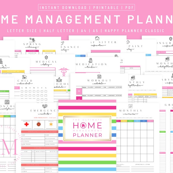Household Planner Printables, Home Management Binder, Household Binder, Home Binder, Printable Planner Inserts, Life Organizer, A4, A5
