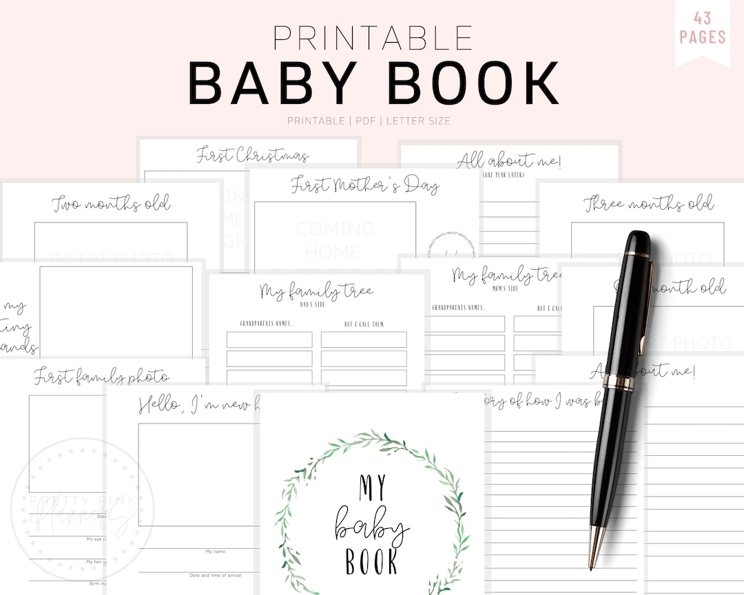 Baby Book, Printable Baby Book Pages, Baby Memory Book, Baby Book First Year, Baby Milestone