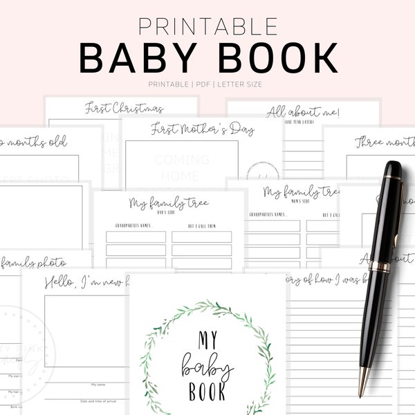 Baby Book, Printable Baby Book Pages, Baby Memory Book, Baby Book First Year, Baby Milestone Book, Printable Memory Book, Instant Download