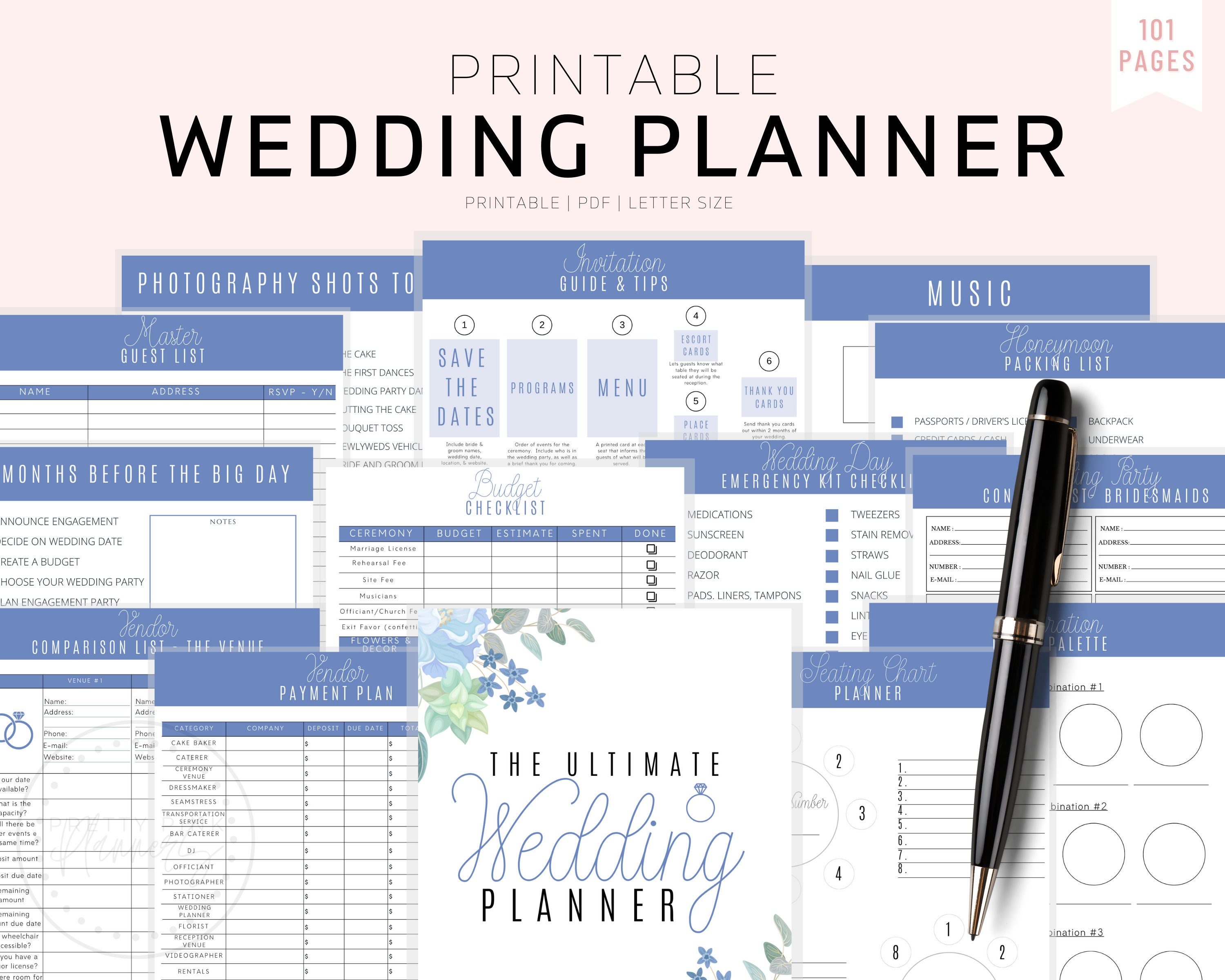 Wedding Planner Printable, Printable Wedding Planner Kit, Wedding Bin…