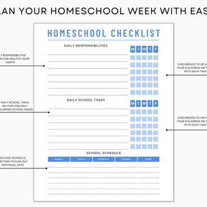 Homeschool Checklist, Editable Homeschool Planner, Daily Schedule for Kids, School Routine Printable image 3