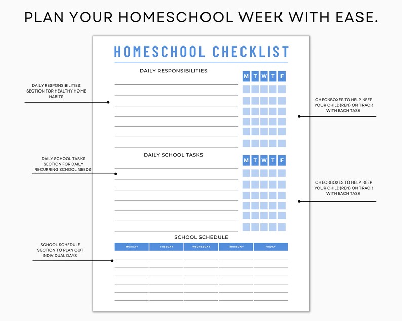 Homeschool Checklist, Editable Homeschool Planner, Daily Schedule for Kids, School Routine Printable image 3