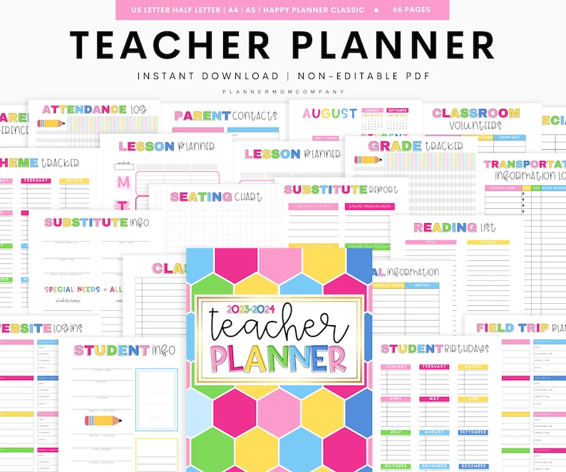 Teacher Planner 2023-2024, Lesson Planner Printable, Academic Planner, Classroom Roster, Agenda, Letter Size, A5 image 1
