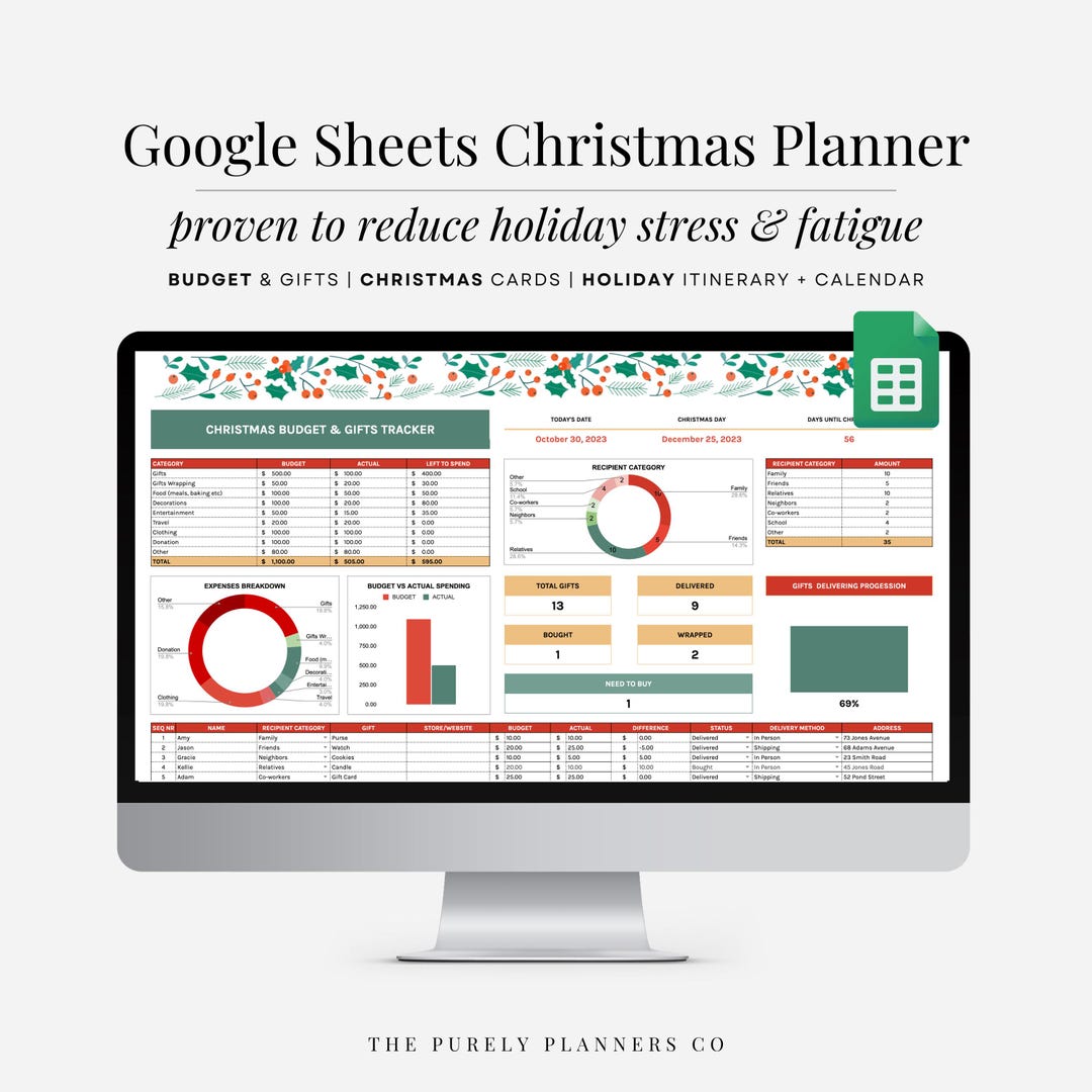 Christmas Gift Tracker Google Sheets Holiday Gift Planner Spreadsheet