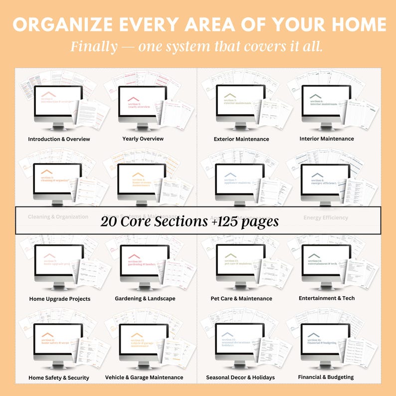 Family home planner printable binder with cleaning schedule, budget planner, meal planner, and home organization worksheets