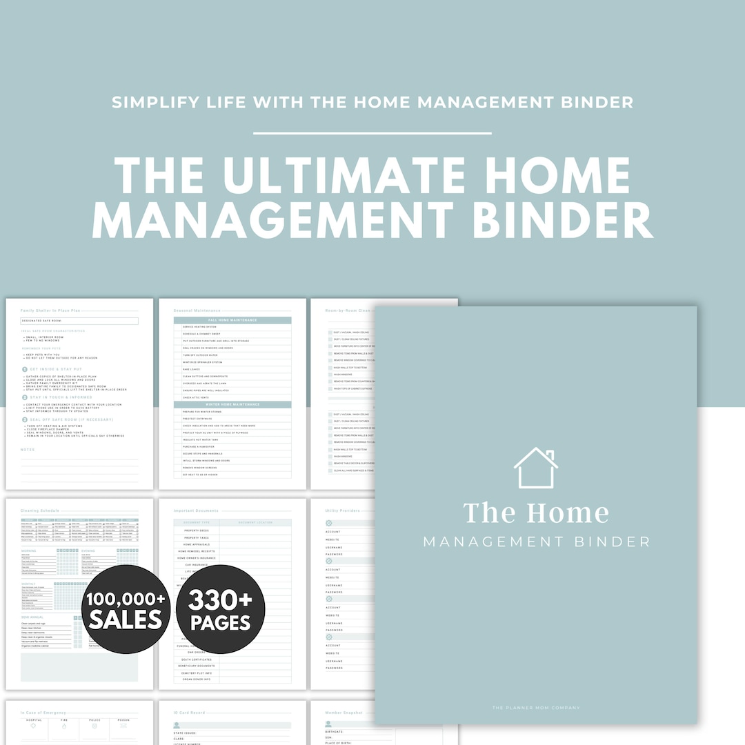 Printable Home Management Binder PDF Family Planner Life Organizer for ...