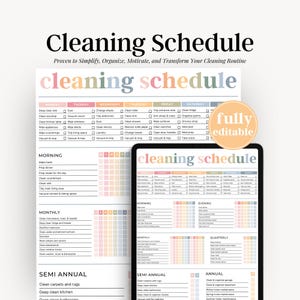 Editable Cleaning Planner, Cleaning Checklist, Cleaning Schedule, Weekly House Chores, ADHD Clean Home, Monthly, Household Planner Printable
