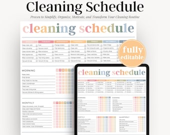 Editable Cleaning Planner, Cleaning Checklist, Cleaning Schedule, Weekly House Chores, ADHD Clean Home, Monthly, Household Planner Printable