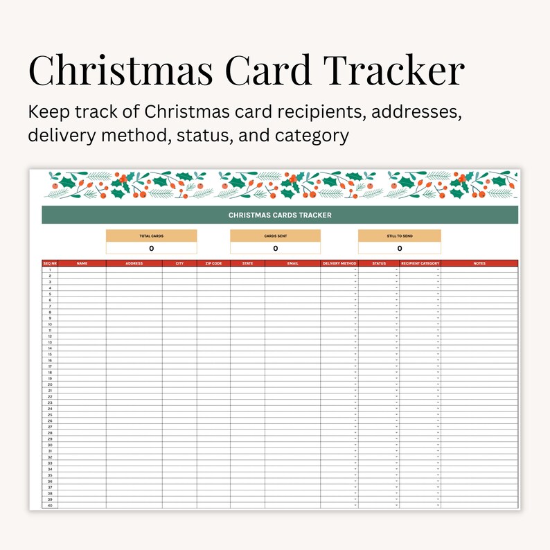Clean and aesthetic holiday spreadsheet designed for Type A planners who love organized holiday prep