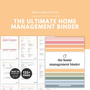 Printable home management binder pages organized in a binder for household planning, budgeting, cleaning schedule, and meal planning printable PDF