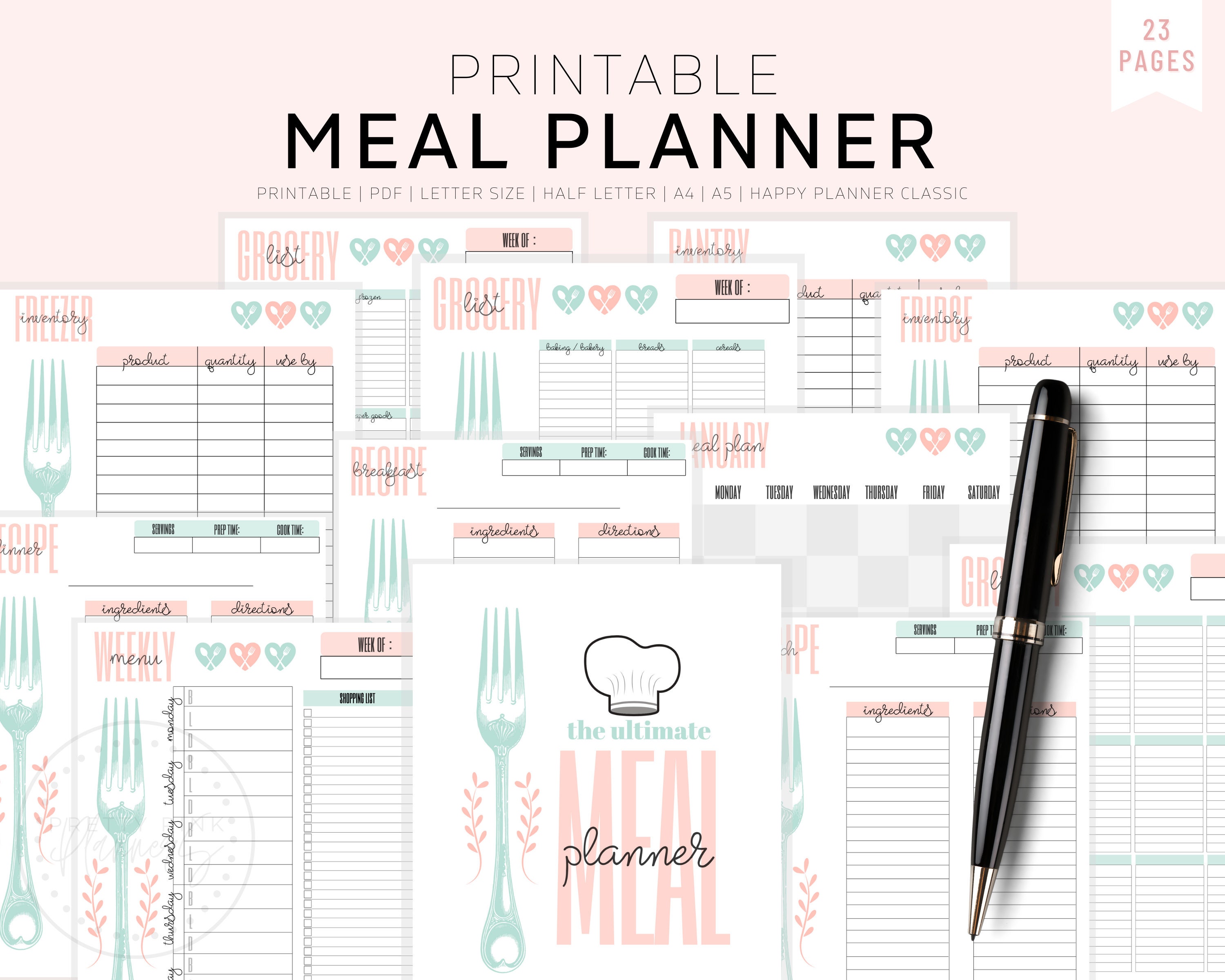 Meal Planner Printable, Weekly Meal Planner, Monthly Meal Planner, Ha…