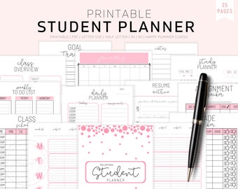 Student Planner Printable, Academic Planner Printable, College Student Planner, Productivity Project Agenda, High School Planner