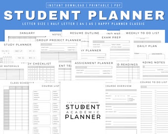 Minimalist Student Planner Printable, Academic Planner Printable, College Student Planner, Productivity Project Agenda, High School Planner