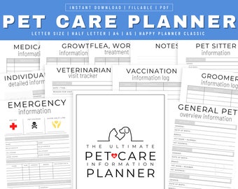 Printable Pet Planner, Fillable Pet Planner, Pet Care Planner, Pet Sitting Forms, Pet Sitter Notes, Puppy Organizer, Pet Care Binder