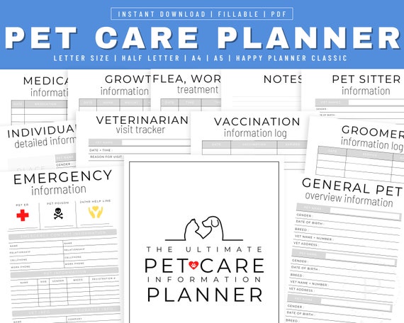 Printable Pet Planner Fillable Pet Planner Pet Care Planner - Etsy