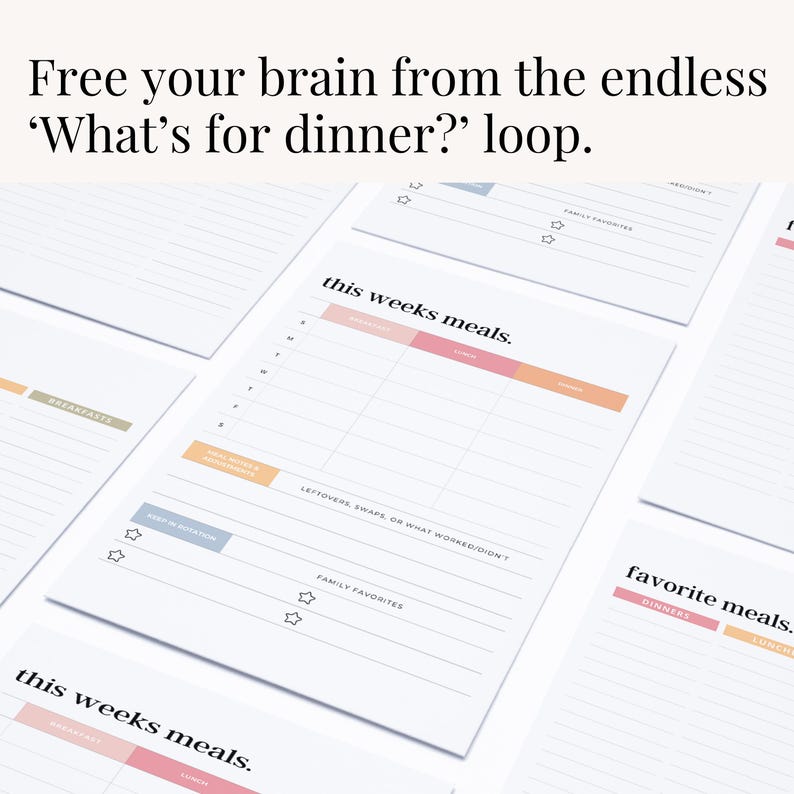 Editable family meal chart digital download with space for breakfast lunch and dinner, made for family use