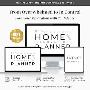 Home Renovation Planner, Project Planner, Home Improvement Planner, Printable Remodel Planner, Home Planner, Minimalist Home Reno Planner