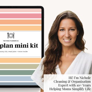 Organized family meal planner for moms, featuring sections for meals and groceries, printable or digital use
